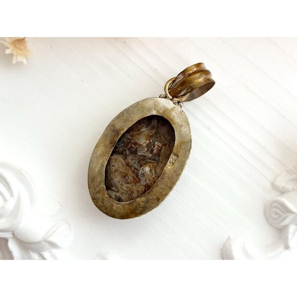 Sugilite Gemstone Oval Shaped Large Sterling Silver Vermeil 925 Vintage Pendant - Picture 9 of 10